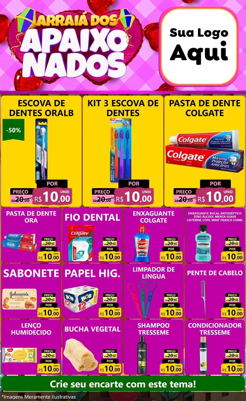 Modelo de Encarte para Encarte Grande com o tema Arraiá dos Apaixonados para Higiene Pessoal