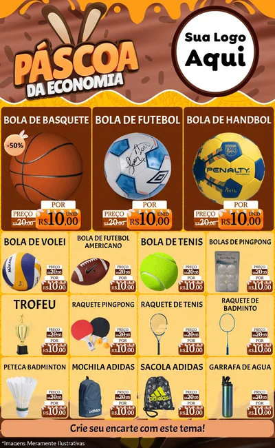 Modelo de Encarte para Encarte Grande com o tema Páscoa da Economia para Artigos Esportivos