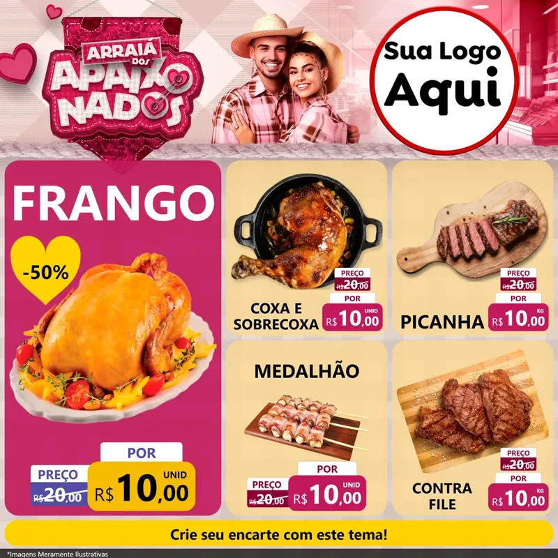 Modelo de Rede Social para Feed Facebook com o tema Arraiá dos Apaixonados - Junina para Assados
