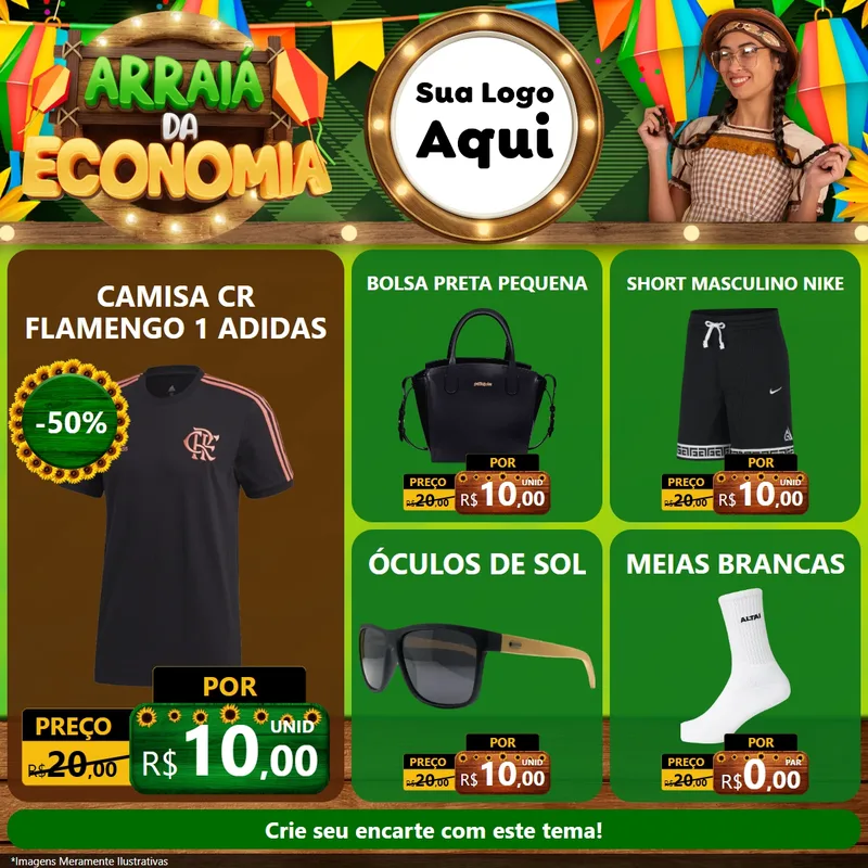 Modelo de Rede Social para Feed Facebook com o tema Arraiá de Economia para Roupas e acessórios