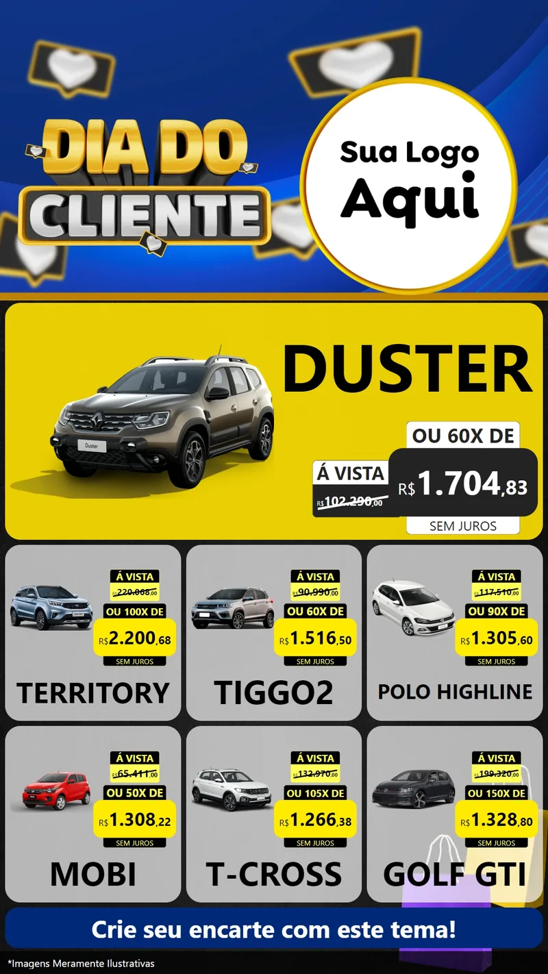 Modelo de Rede Social para Stories com o tema Dia Do Cliente para Concessionaria de Carros