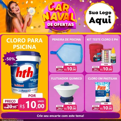 Modelo de Rede Social para Feed Facebook com o tema Carnaval de Ofertas para Produtos para Piscina