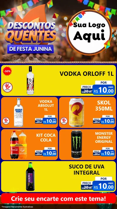 Modelo de TV para TV Vertical com o tema Descontos Quentes de Festa Junina para Distribuidora de bebidas