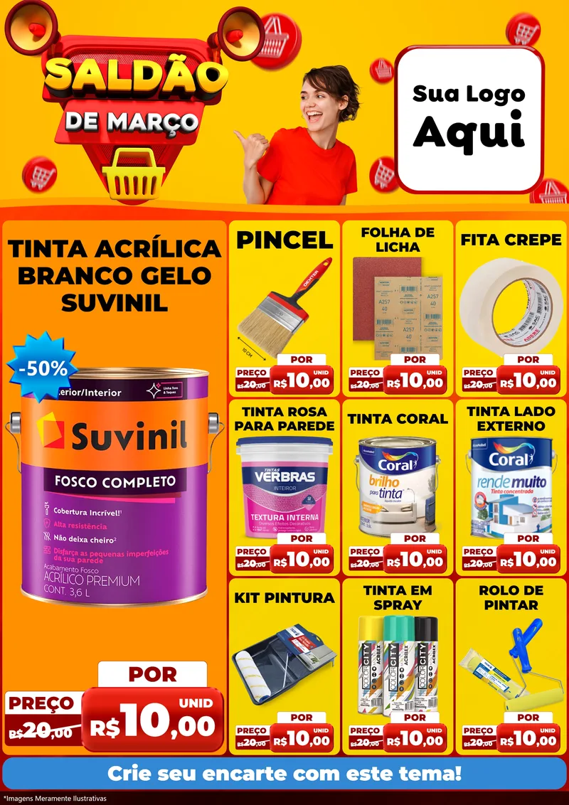 Modelo de Encarte para Encarte A4 Vertical com o tema Saldão de Março para Tintas e Ferramentas