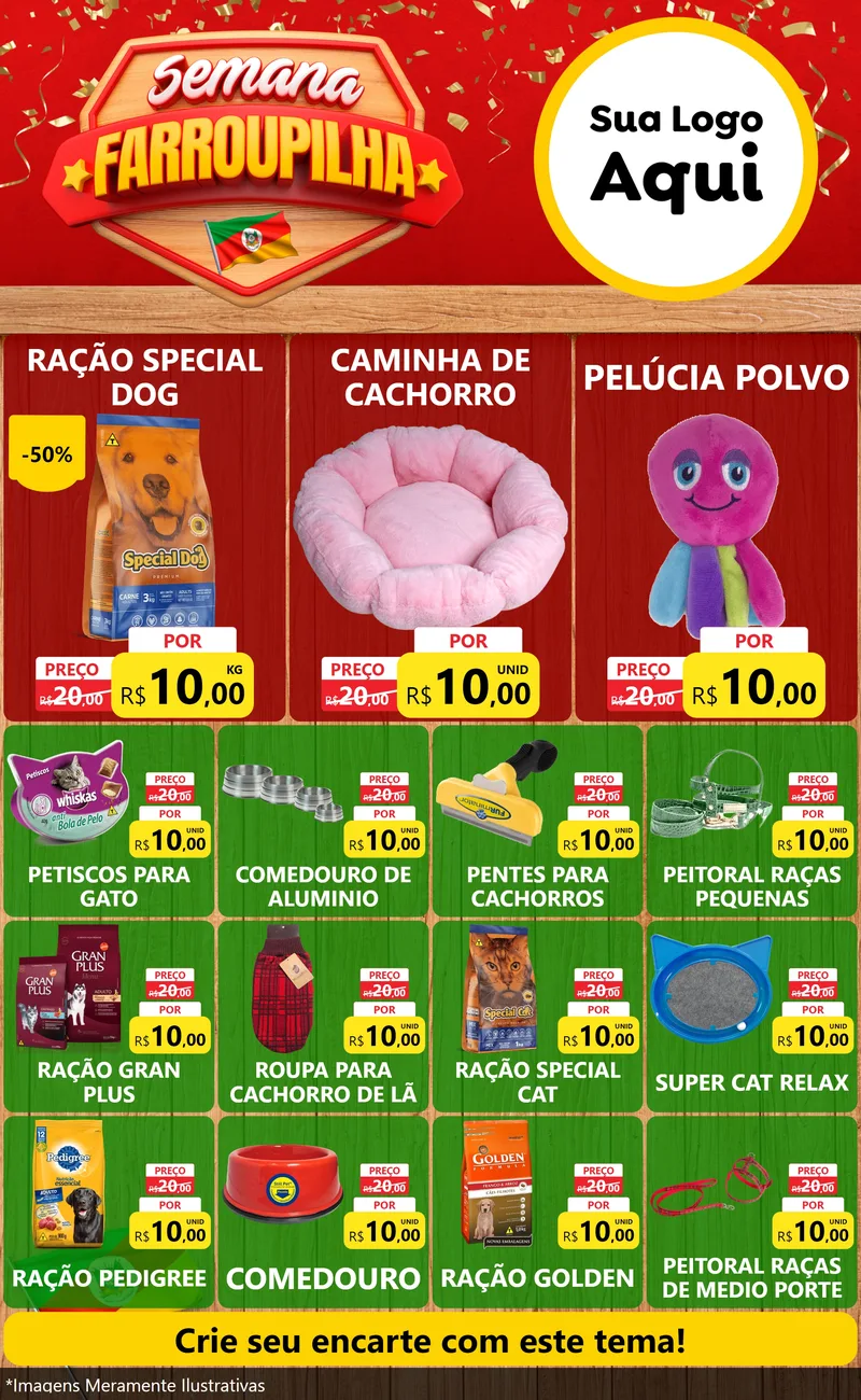 Modelo de Encarte para Encarte Grande com o tema Semana Farroupilha para Pet Shop