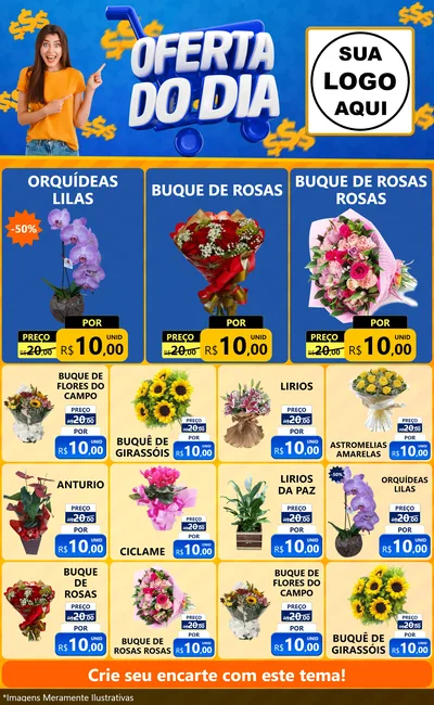 Modelo de Encarte para Encarte Grande com o tema Oferta do Dia para Floricultura e jardim