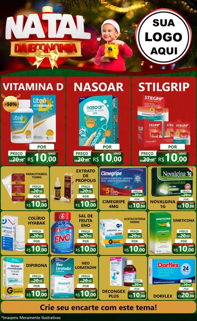 Modelo de Encarte para Encarte Grande com o tema Natal da Economia para Farmácia