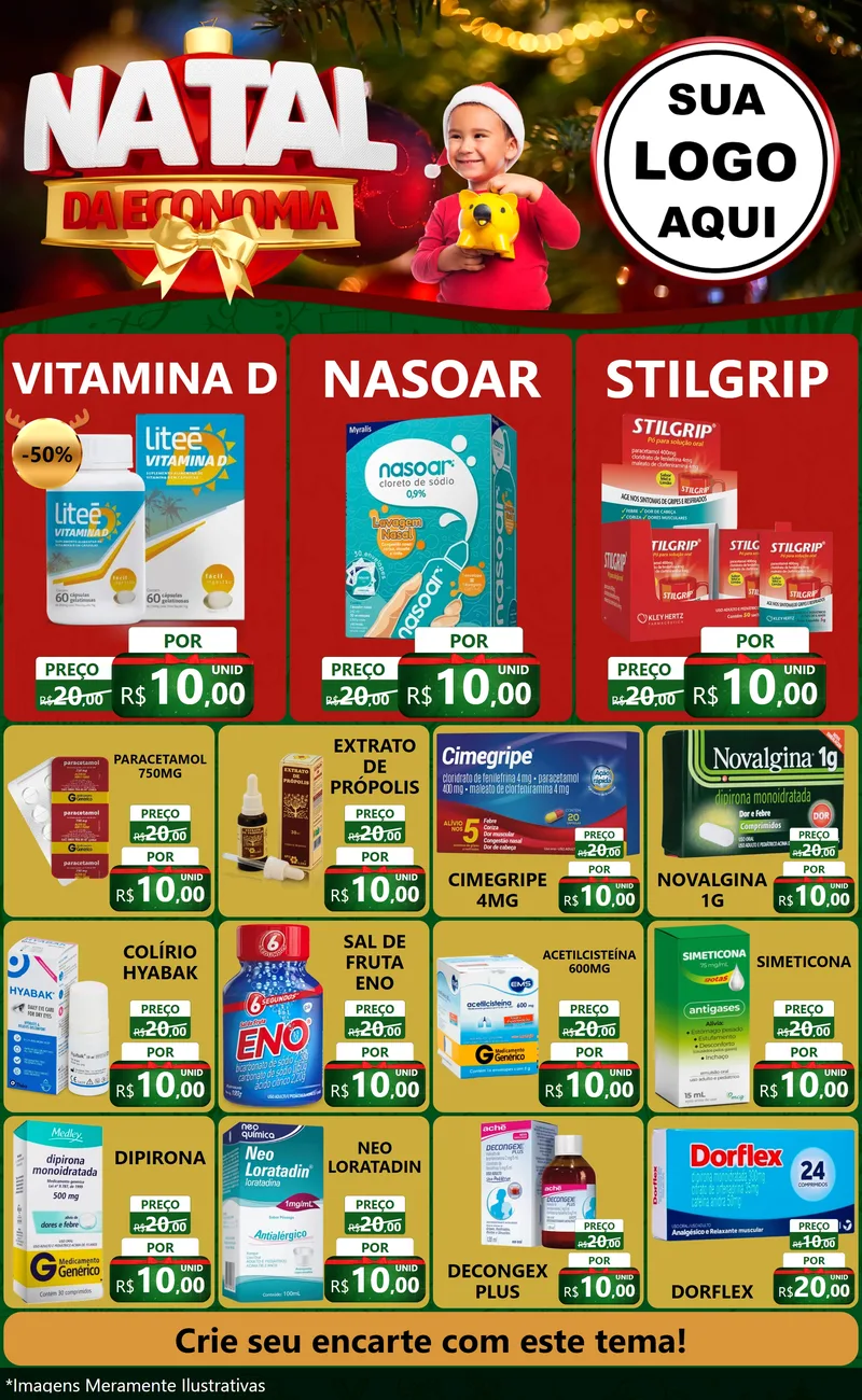 Modelo de Encarte para Encarte Grande com o tema Natal da Economia para Farmácia