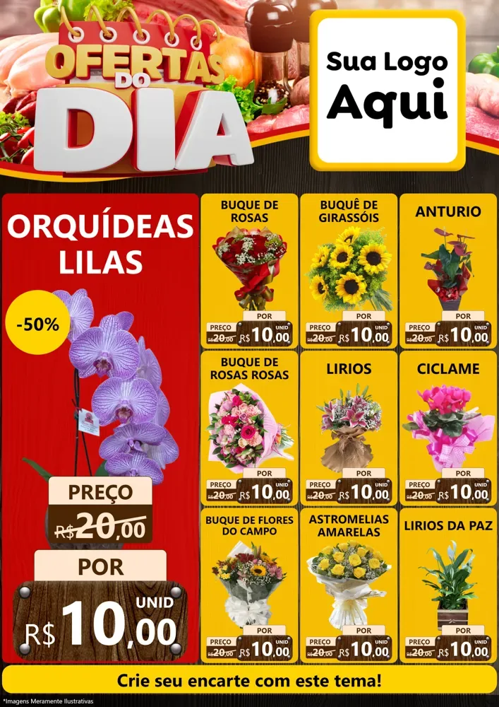 Modelo de Encarte para Encarte A4 Vertical com o tema Ofertas do Dia para Floricultura e jardim