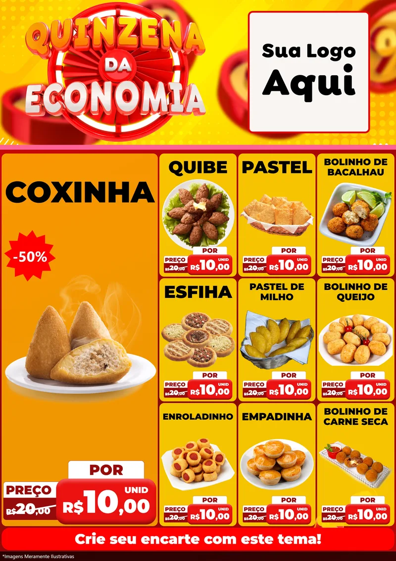 Modelo de Encarte para Encarte A4 Vertical com o tema Quinzena Da Economia para Salgadaria