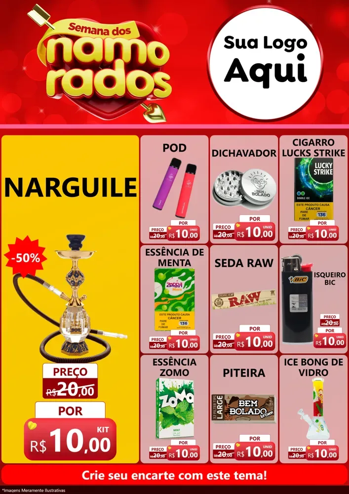 Modelo de Encarte para Encarte A4 Vertical com o tema Semana dos namorados para Tabacaria