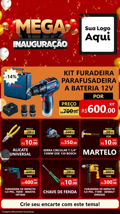 Modelo de Rede Social para Stories com o tema Mega Inauguração para Maquinas e Ferramentas
