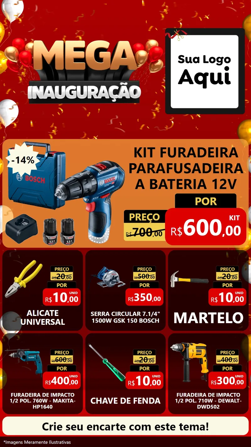 Modelo de Rede Social para Stories com o tema Mega Inauguração para Maquinas e Ferramentas