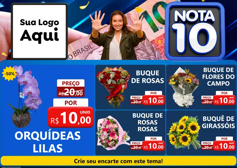 Modelo de Encarte para Encarte A4 Horizontal com o tema Nota 10 para Floricultura e jardim