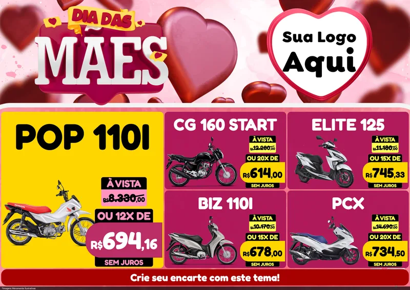 Modelo de Encarte para Encarte A4 Horizontal com o tema Dia Das Mães para Concessionaria de Motos
