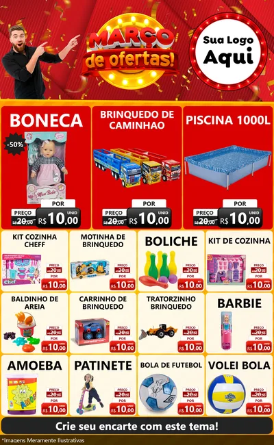 Modelo de Encarte para Encarte Grande com o tema Março de Ofertas! para Brinquedos