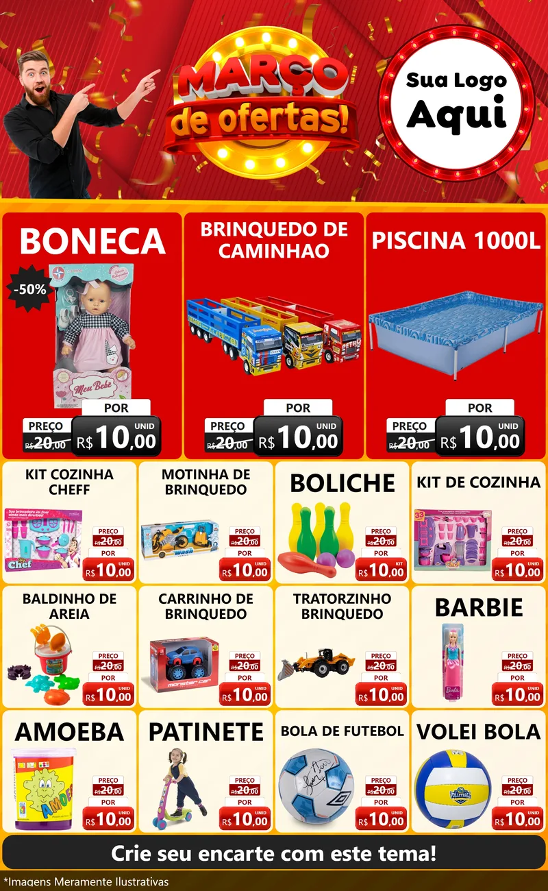 Modelo de Encarte para Encarte Grande com o tema Março de Ofertas! para Brinquedos
