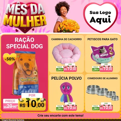 Modelo de Rede Social para Feed Facebook com o tema Mês da Mulher para Pet Shop