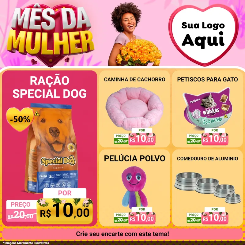 Modelo de Rede Social para Feed Facebook com o tema Mês da Mulher para Pet Shop