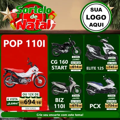 Modelo de Rede Social para Feed Facebook com o tema Sorteio de Natal para Concessionaria de Motos