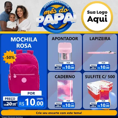 Modelo de Rede Social para Feed Facebook com o tema Ofertas Imperdíveis Mês Do Papai para Papelaria