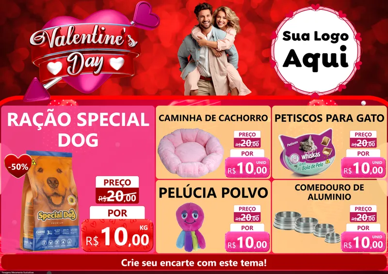 Modelo de Encarte para Encarte A4 Horizontal com o tema Valentine's Day para Pet Shop