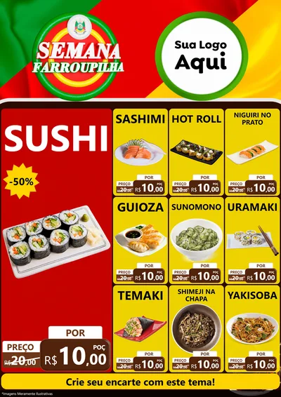 Modelo de Encarte para Encarte A4 Vertical com o tema Semana Farroupilha para Comida japonesa