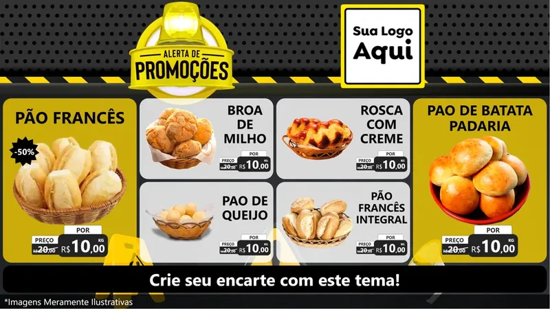 Modelo de TV para TV Horizontal com o tema Alerta de Promoções para Padaria