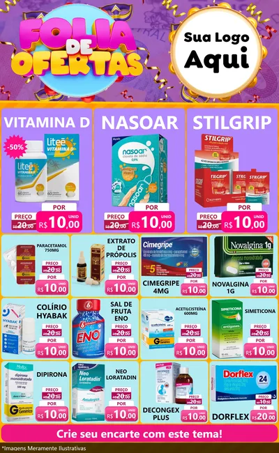 Modelo de Encarte para Encarte Grande com o tema Folia de Ofertas para Farmácia