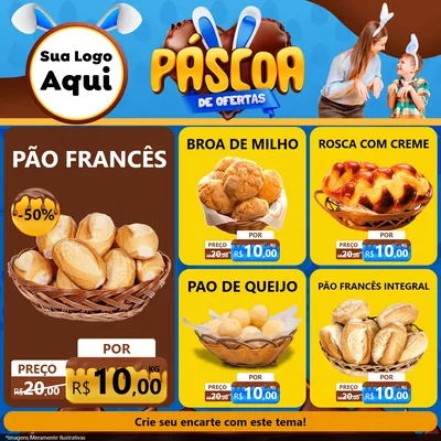 Modelo de Rede Social para Feed Facebook com o tema Páscoa de Ofertas para Padaria