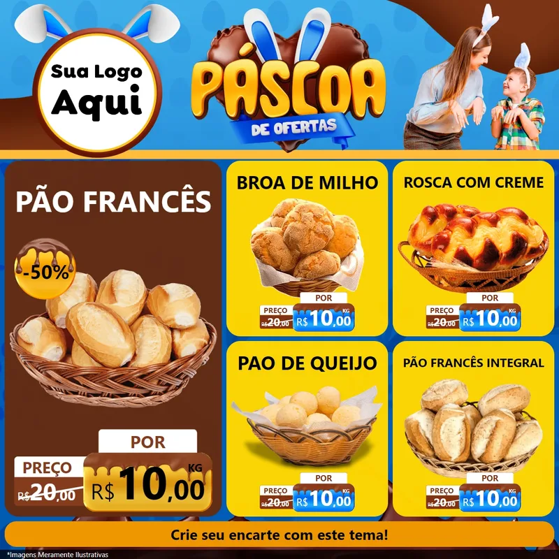 Modelo de Rede Social para Feed Facebook com o tema Páscoa de Ofertas para Padaria