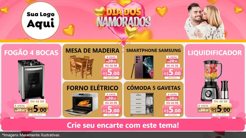 Modelo de TV para TV Horizontal com o tema Dia dos Namorados para Móveis e Eletro