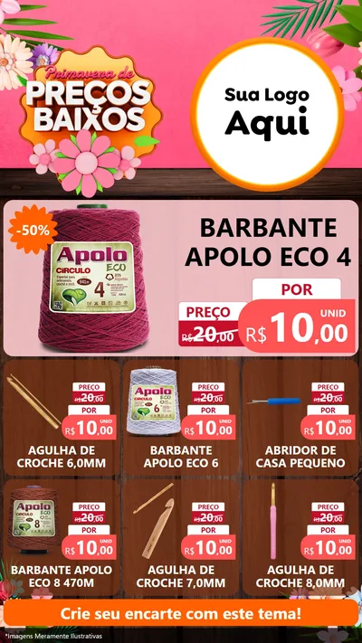 Modelo de Rede Social para Stories com o tema Primavera de Preços Baixos para Armarinho e Aviamentos