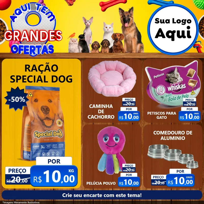 Modelo de Rede Social para Feed Facebook com o tema Aqui Tem Grandes Ofertas - Pet Shop para Pet Shop