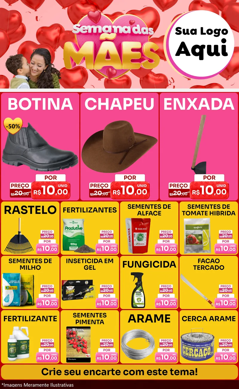 Modelo de Encarte para Encarte Grande com o tema Semana Das Mães para Agropecuária