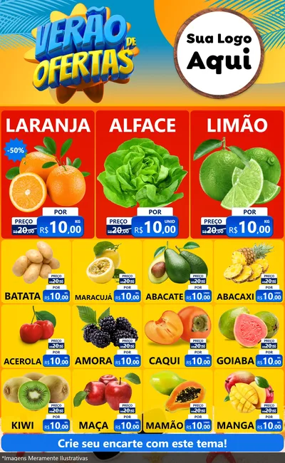 Modelo de Encarte para Encarte Grande com o tema Verão de Ofertas para Hortifrúti