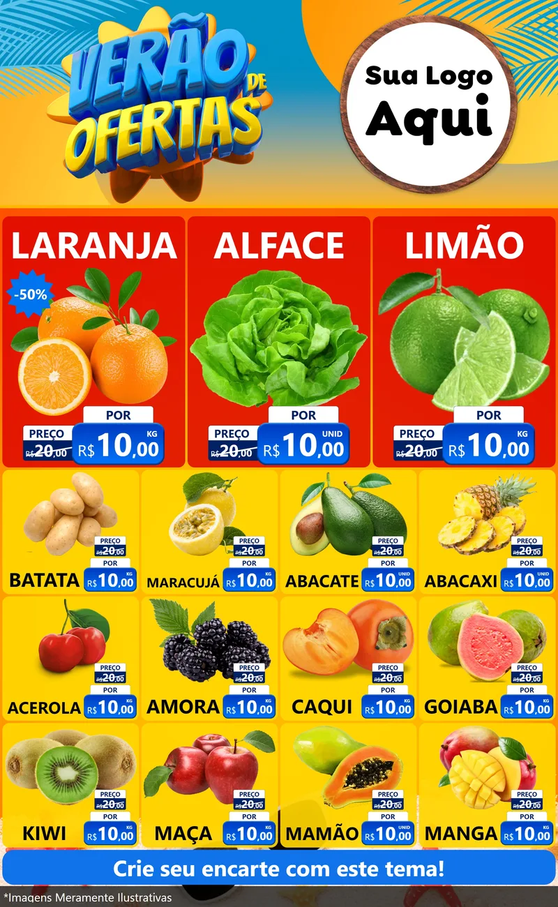 Modelo de Encarte para Encarte Grande com o tema Verão de Ofertas para Hortifrúti