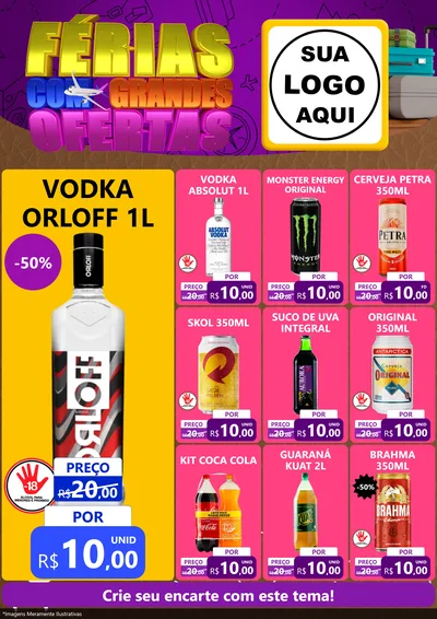 Modelo de Encarte para Encarte A4 Vertical com o tema Férias com Grandes Ofertas para Distribuidora de bebidas