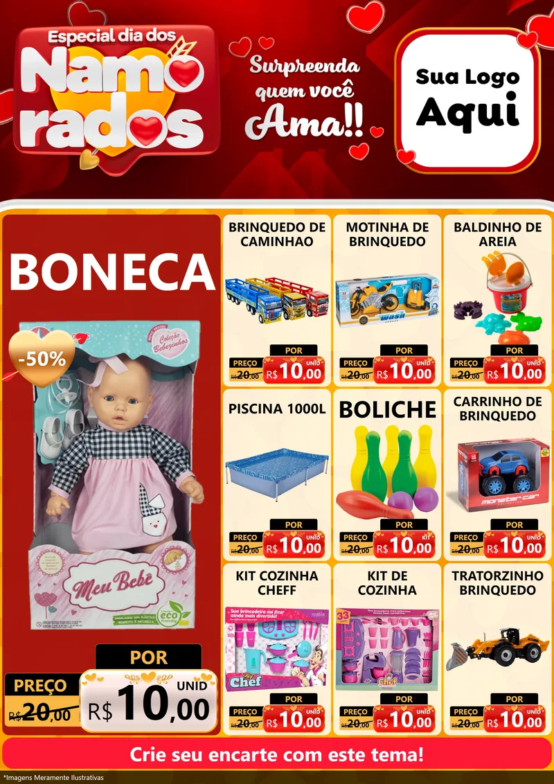 Modelo de Encarte para Encarte A4 Vertical com o tema Especial Dia dos Namorados para Brinquedos