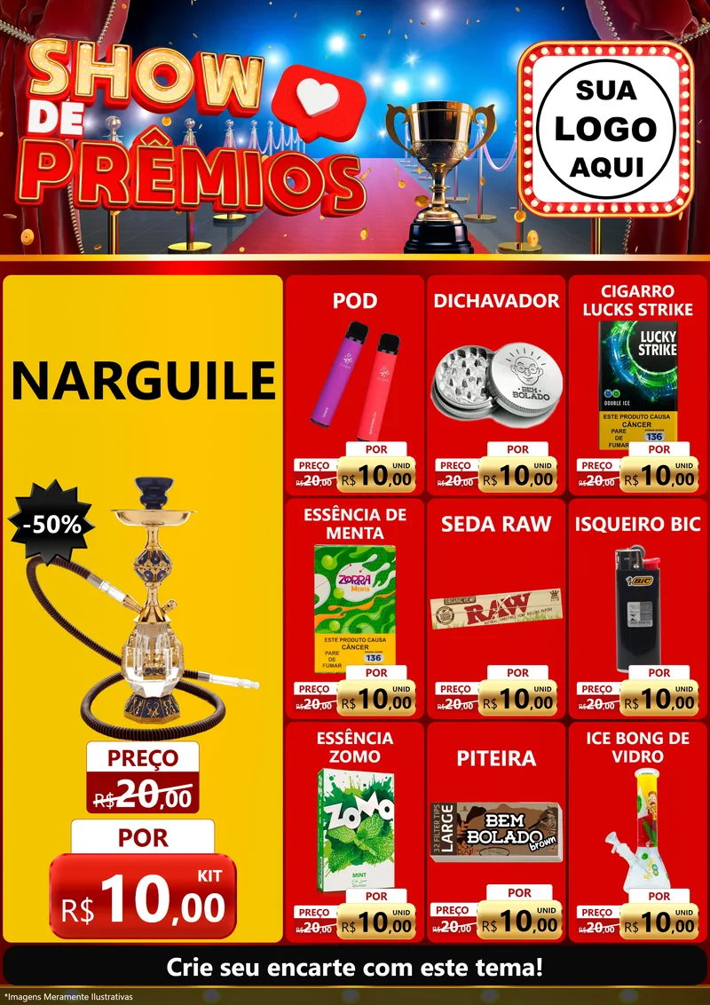 Modelo de Encarte para Encarte A4 Vertical com o tema Show de Prêmios para Tabacaria