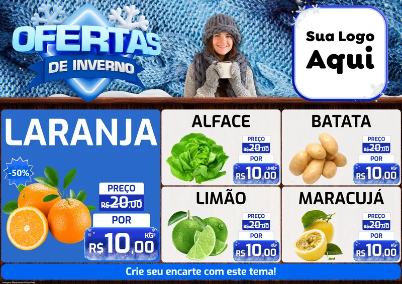 Modelo de Encarte para Encarte A4 Horizontal com o tema Ofertas de Inverno para Hortifrúti