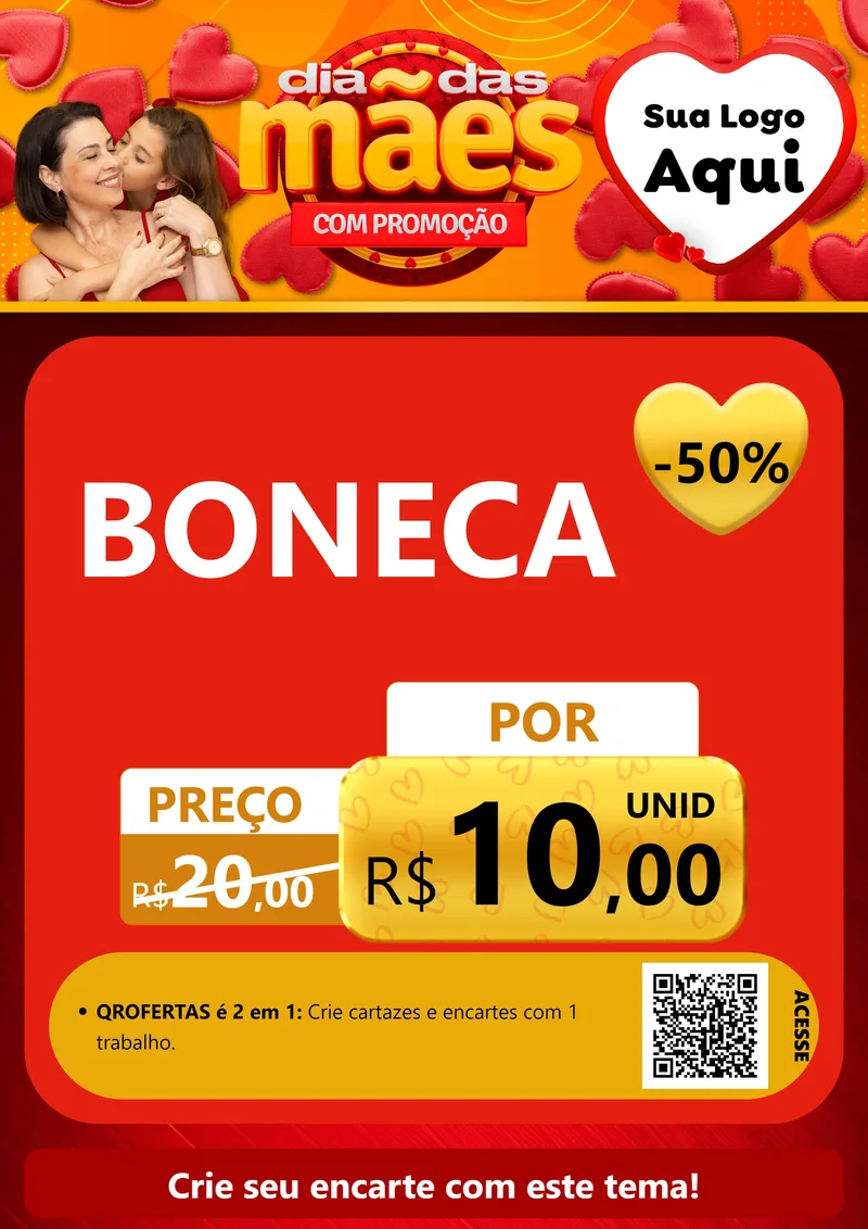 Modelo de Cartaz para Cartaz A4 Vertical com o tema Dia das Mães com Promoção para Brinquedos