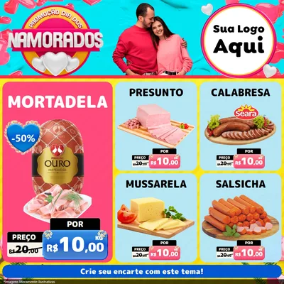 Modelo de Rede Social para Feed Facebook com o tema Promoção Dia dos Namorados para Frios e Laticínios