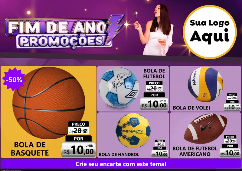 Modelo de Encarte para Encarte A4 Horizontal com o tema Fim de Ano Promoções para Artigos Esportivos