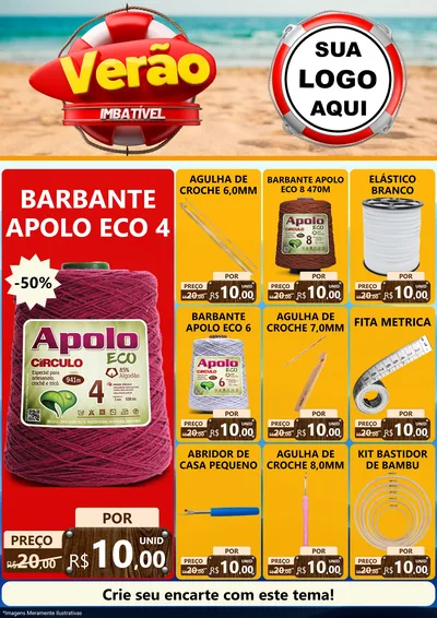 Modelo de Encarte para Encarte A4 Vertical com o tema Verão Imbatível para Armarinho e Aviamentos