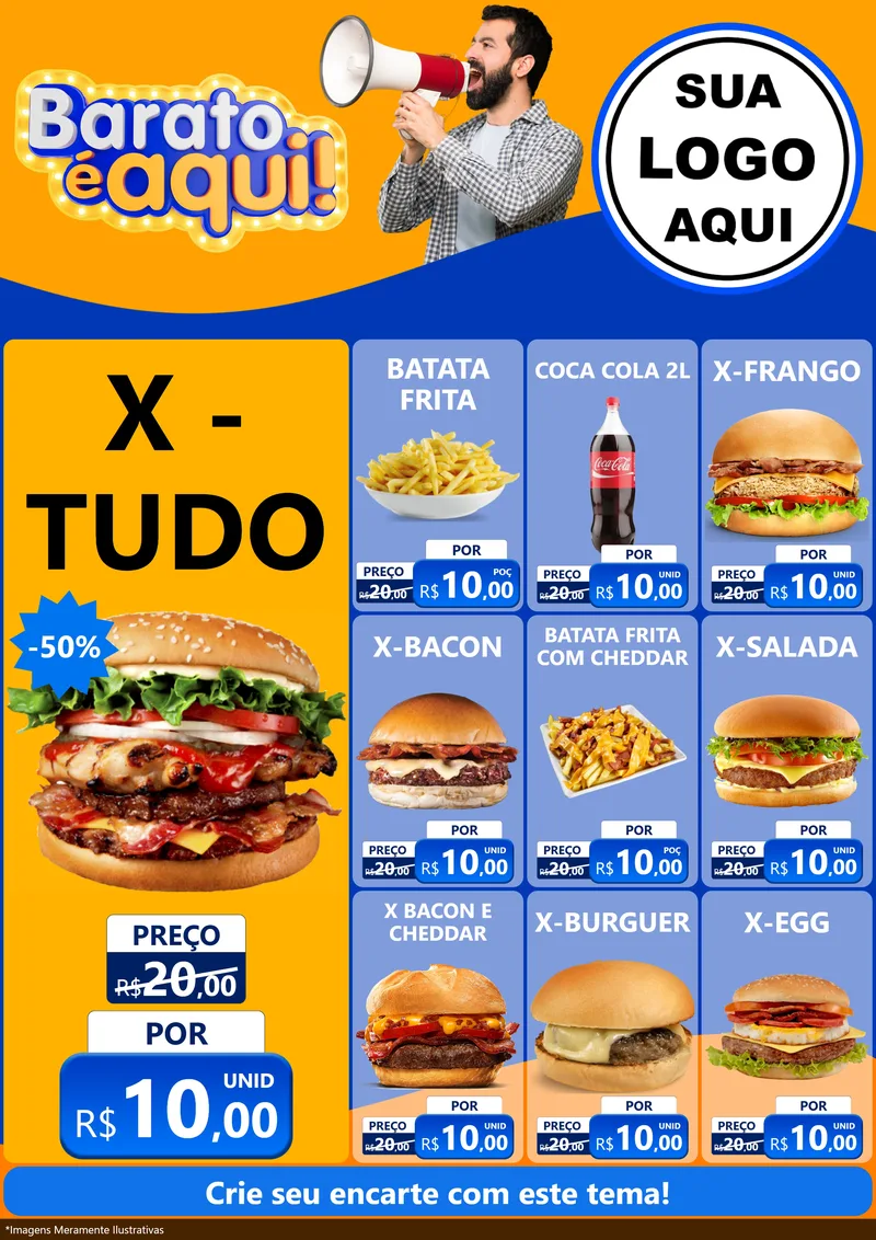 Modelo de Encarte para Encarte A4 Vertical com o tema Barato é aqui para Hamburgueria