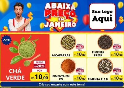 Modelo de Encarte para Encarte A4 Horizontal com o tema Abaixa Preço em Janeiro para Produtos Naturais