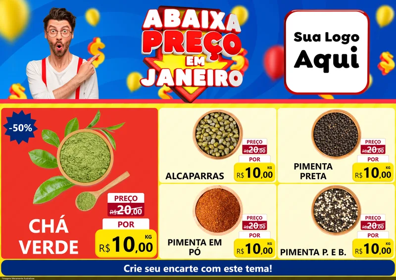 Modelo de Encarte para Encarte A4 Horizontal com o tema Abaixa Preço em Janeiro para Produtos Naturais