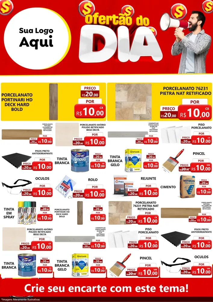Modelo de Encarte para Encarte A4 Vertical com o tema Ofertão do dia para Pisos e revestimentos