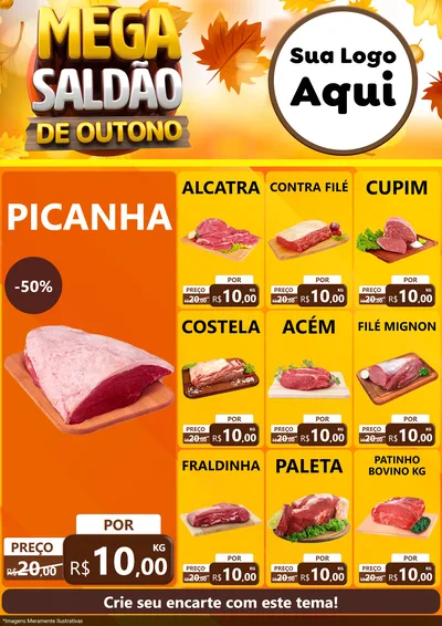 Modelo de Encarte para Encarte A4 Vertical com o tema Mega Saldão de Outono para Açougue
